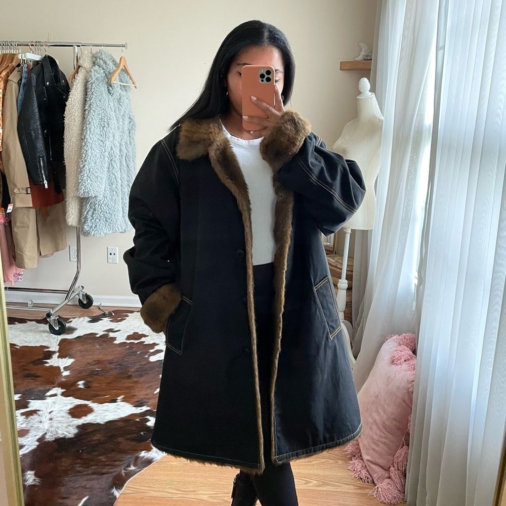 Denim & Co Faux Fur Lined Coat Size Large